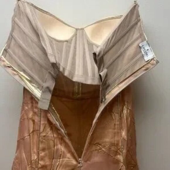 J. MENDEL Peach And Gold Bustier Ball GOWN Size 0/2 One Of A Kind Sample - Picture 9 of 16